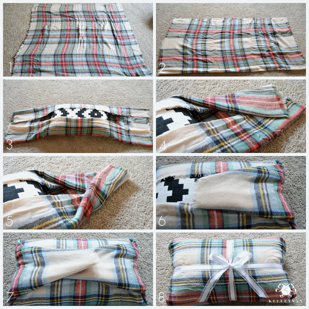 Blanket Scarf No Sew Pillow Tutorial 2