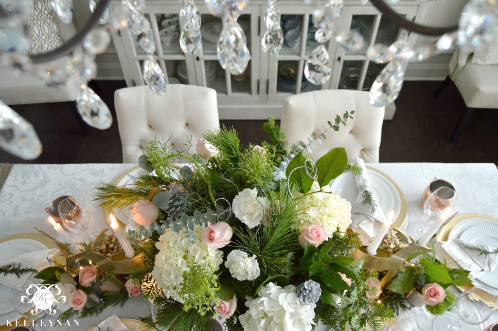 Chandelier Crystals Over Flowers on Table