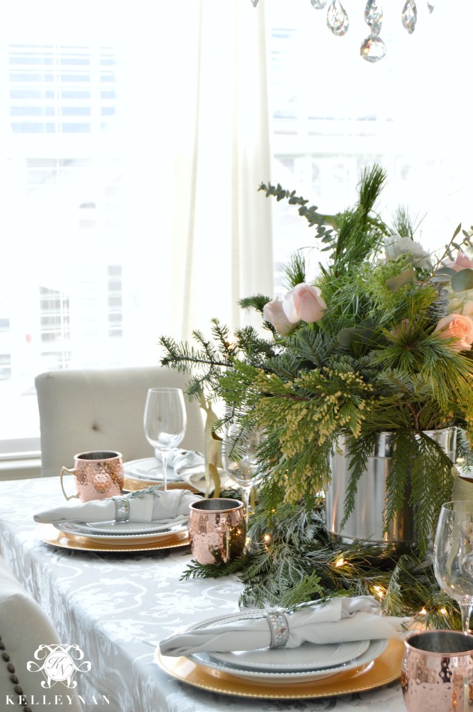 Holiday Table with Greenery Centerpiece