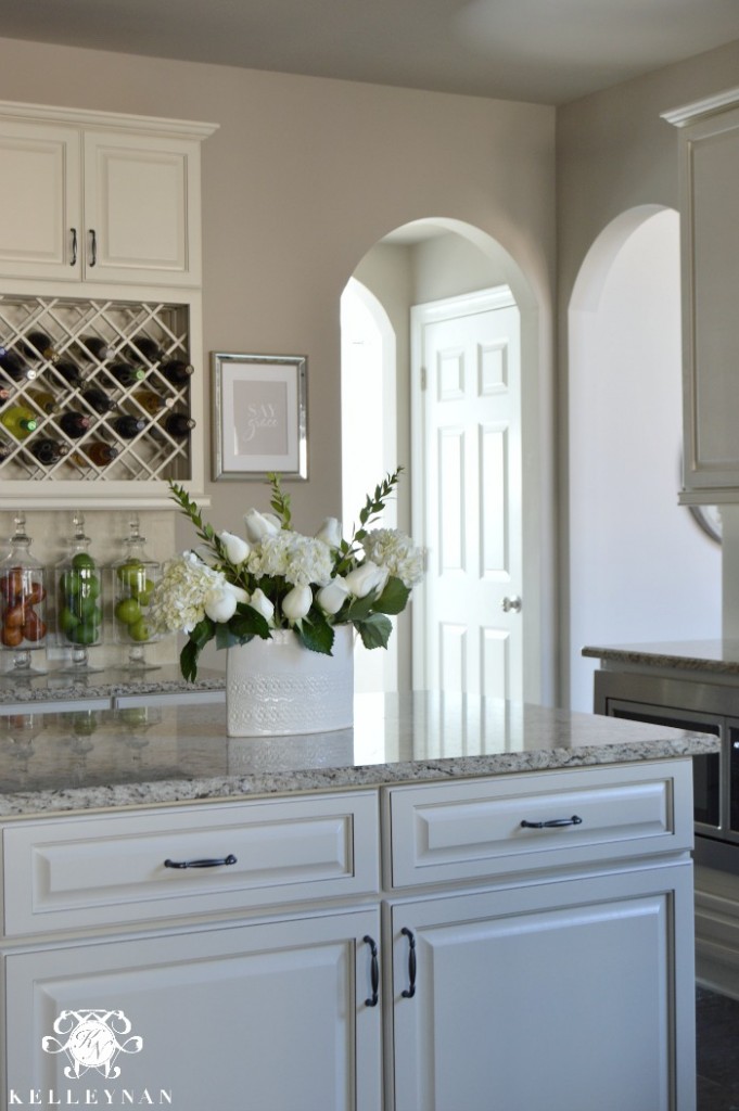 Center Island in White Kitchen Wine Lattice