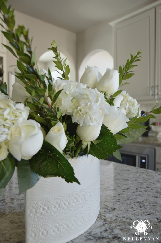 White Pottery on Kitchen Island Neutral Kitchen