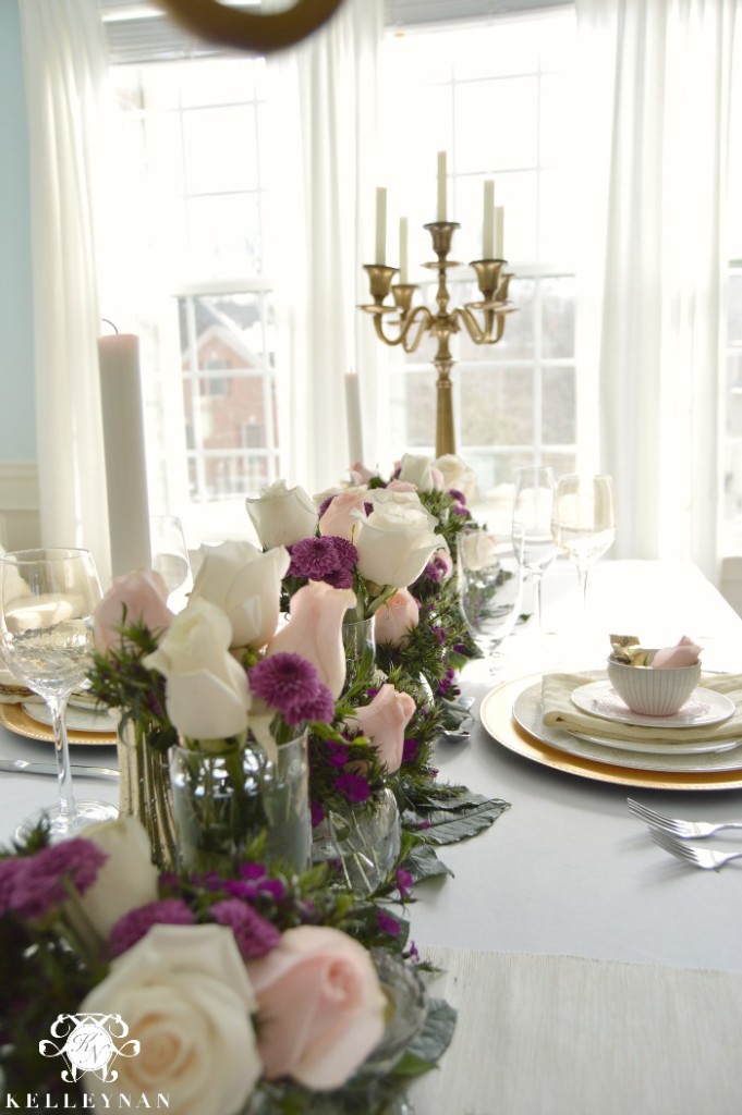 Valentine's Day Table with Flowers Stretching Down Table