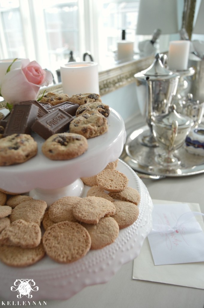 Valentine's Day Sweets on White Cake Stands