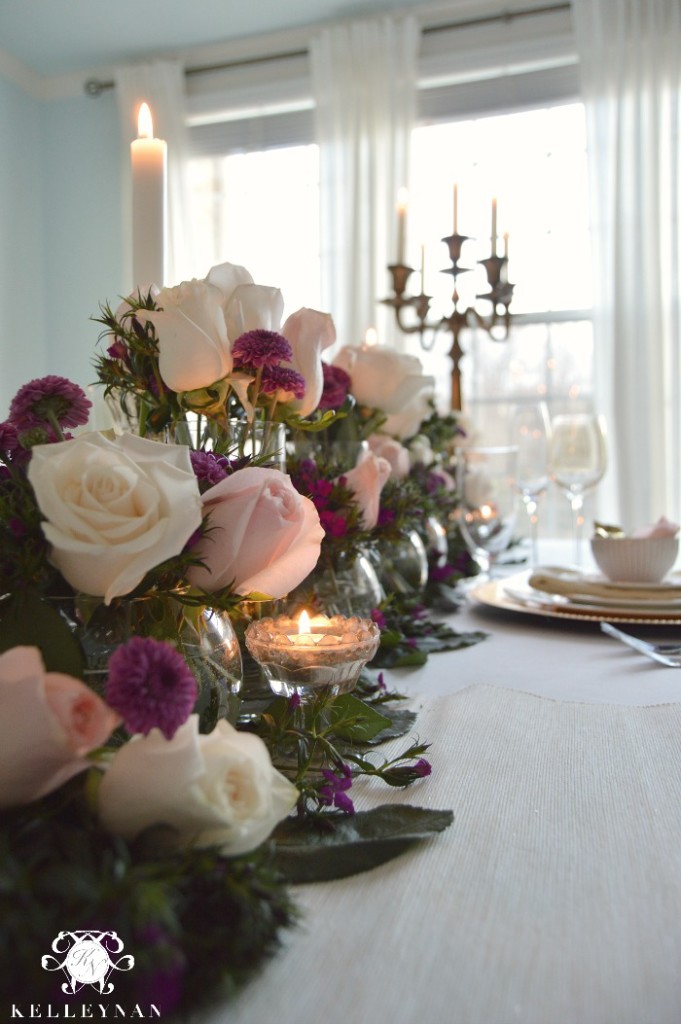 Valentine's Day Table Flowers down center of table