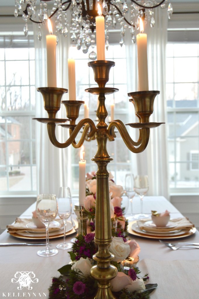 gold candelabras in dining room