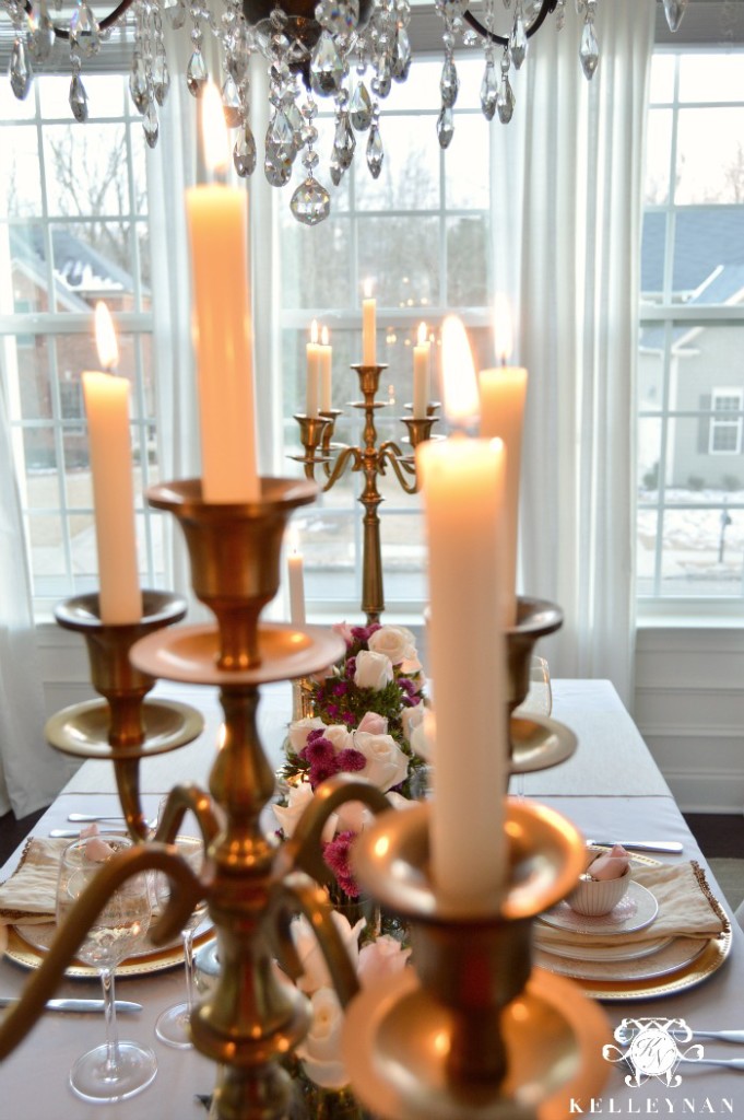 Gold Candelabras on romantic table