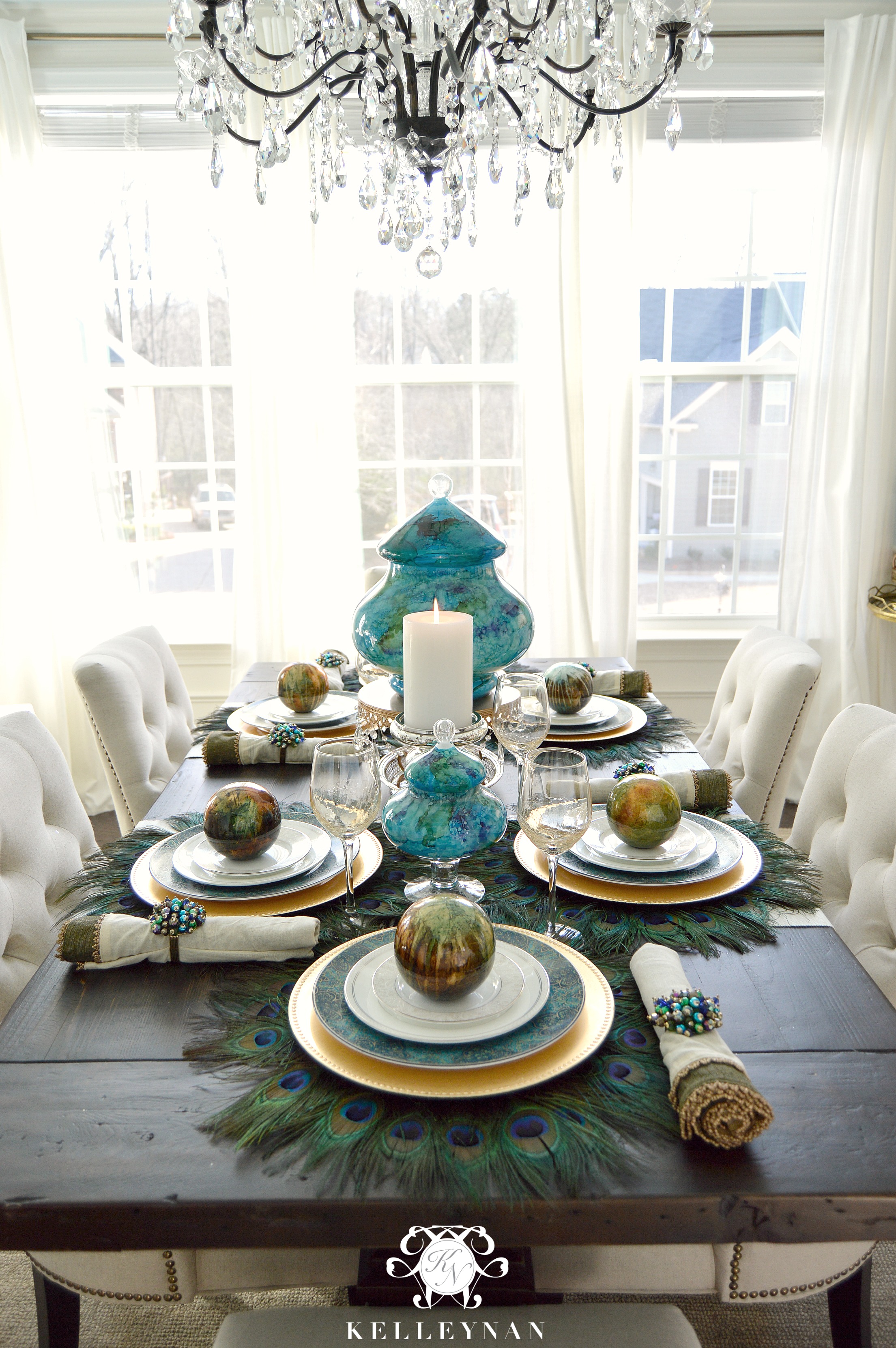 Peacock Inspired Dining Room And Tablescape Kelley Nan