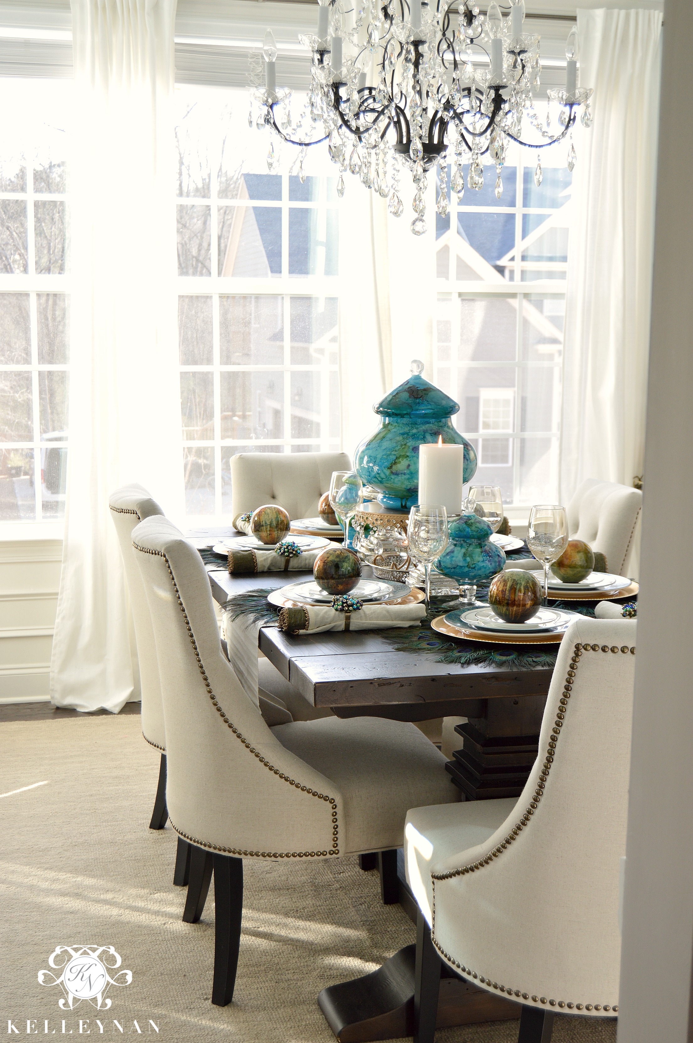 Peacock Inspired Dining Room And Tablescape Kelley Nan