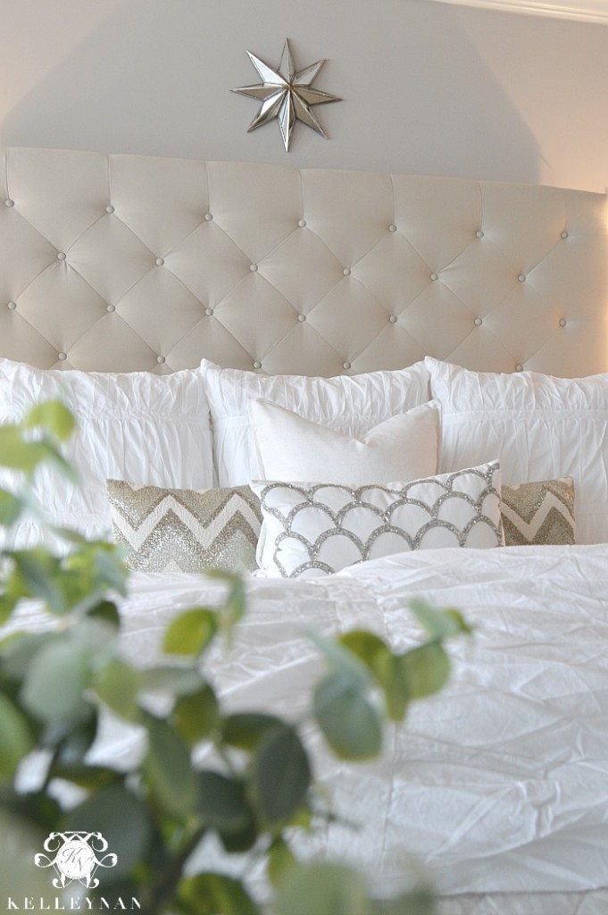 Neutral and White Pottery Barn Tufted Lorraine Bed