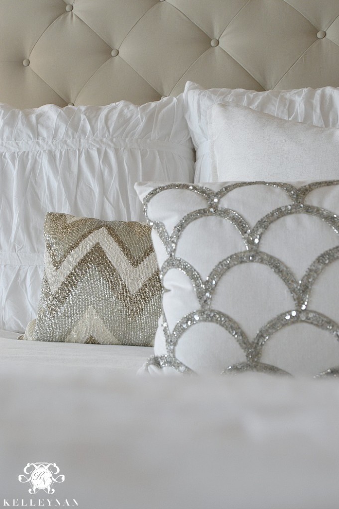 Neutral Beaded Bedding and Pillows