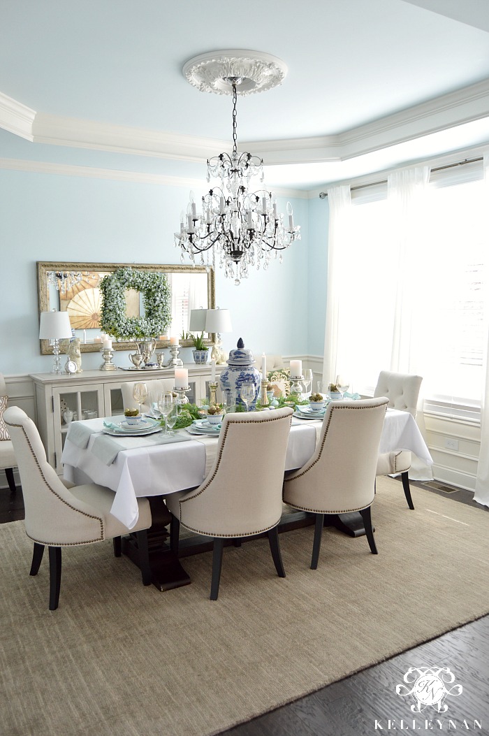 Blue and White Spring Easter Dining Room 