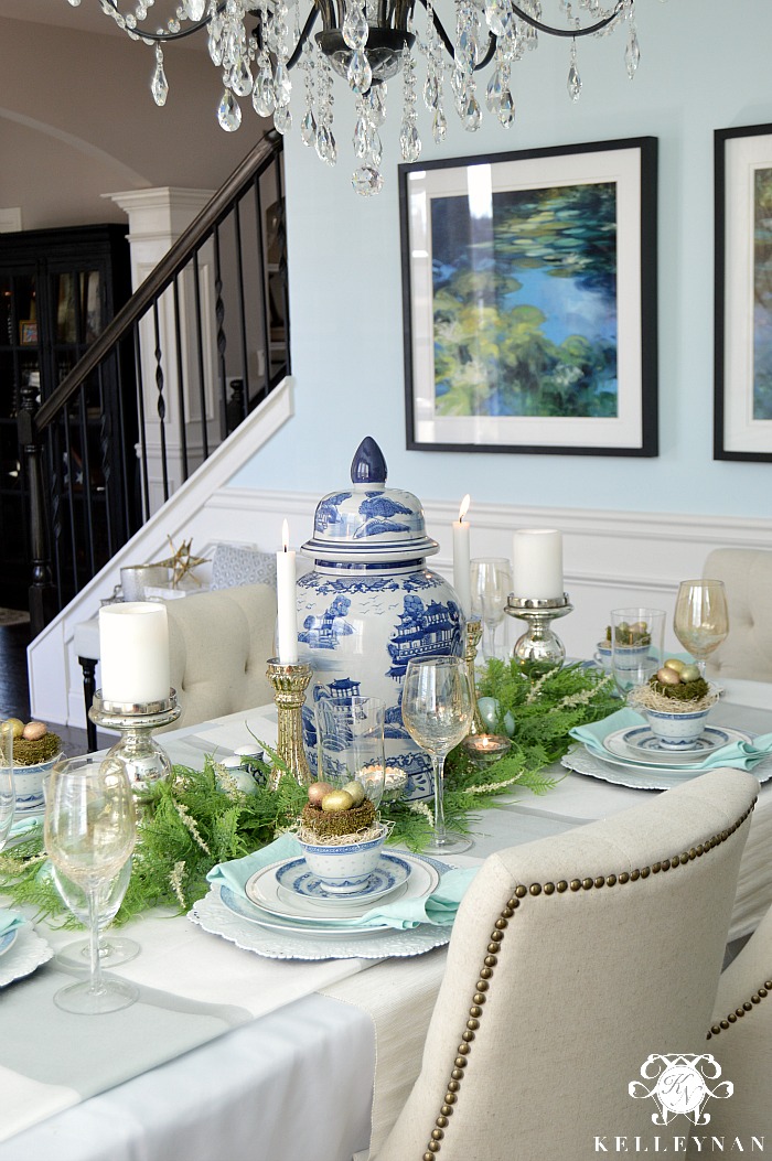 Blue and White Spring Easter Dining Room 