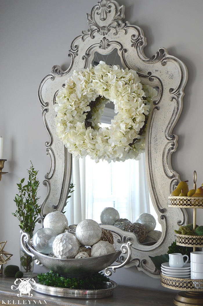 SHACOS Artificial White Hydrangea Wreath 20 inch Silk Hydrangea Flower Wreath Hanging Door Window Wreath for Home Wedding Decor