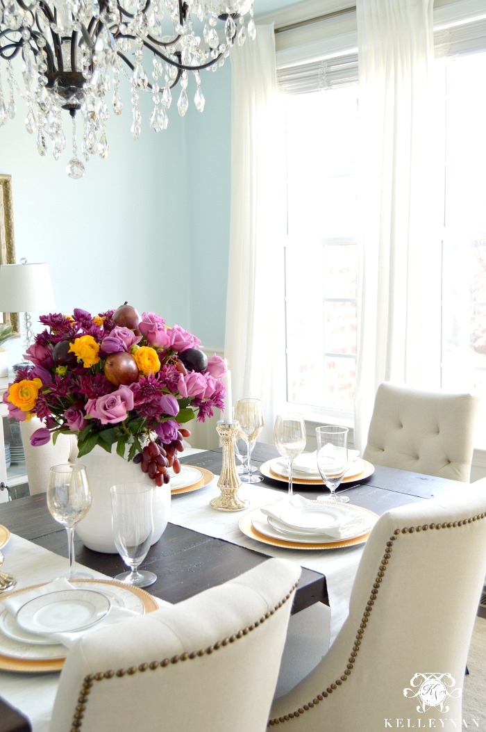 Purple and Yellow Floral and Fruit Spring Table