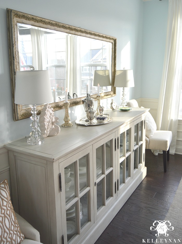 Restoration Hardware French Casement sideboard buffet in blue dining room