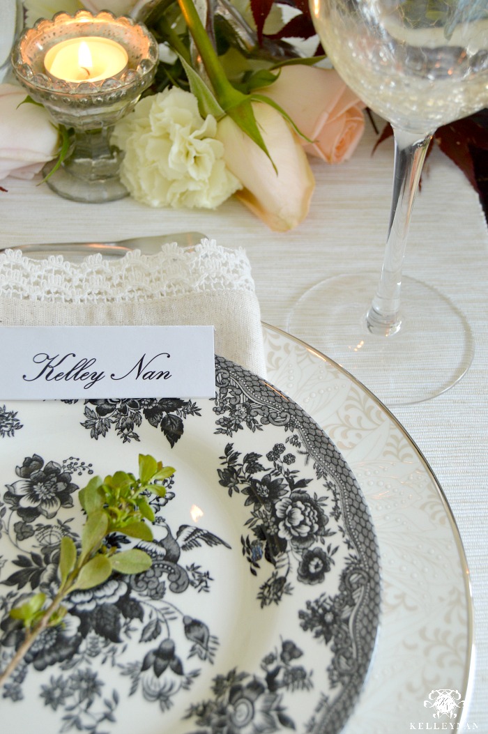 Black and White with Greenery Place Setting