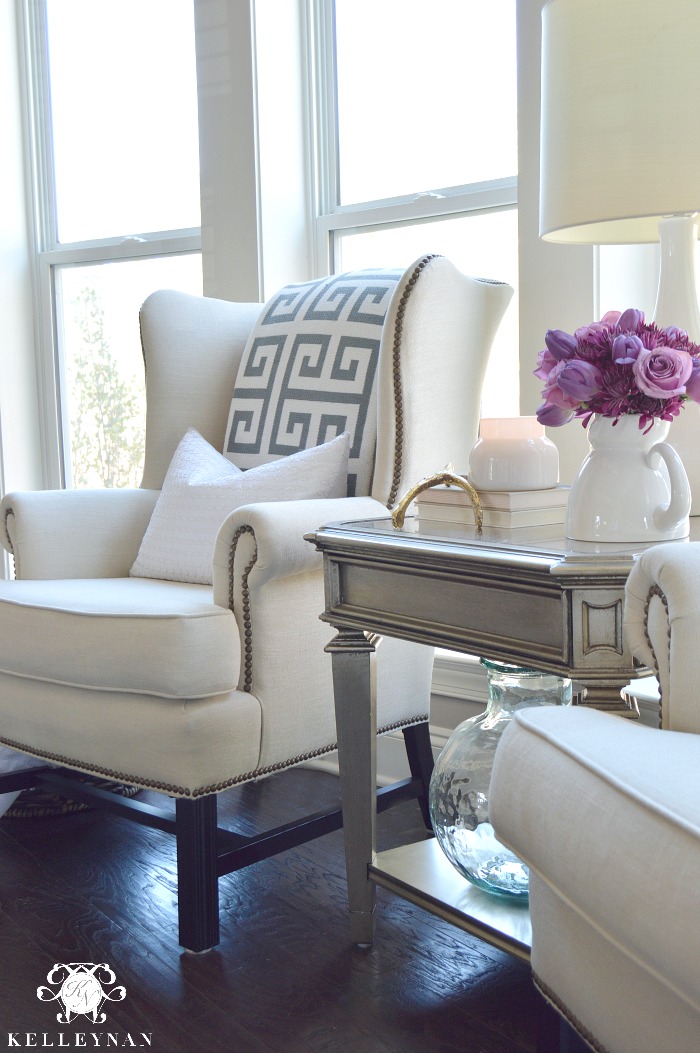 Pottery Barn Upholstered Thatcher Wingback Chair in Living Room