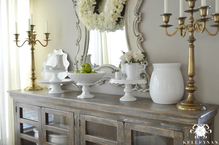 Rustic Chic Buffet Sideboard with White Dishes