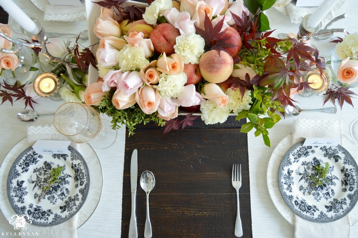Mother's Day Table Peach Nectarine Floral Arrangement- Sophisticated table garland