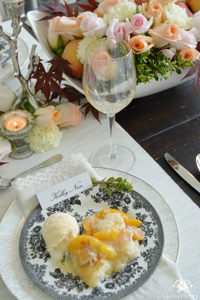 Peach Cobbler in Formal Dining Room with Centerpiece