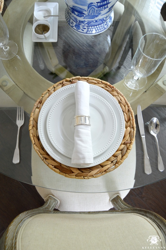 Casual White Place Setting on Rustic Charger