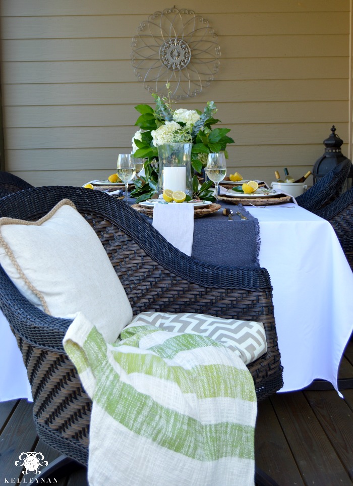 Dinner on the Back Deck with White Table Cloth