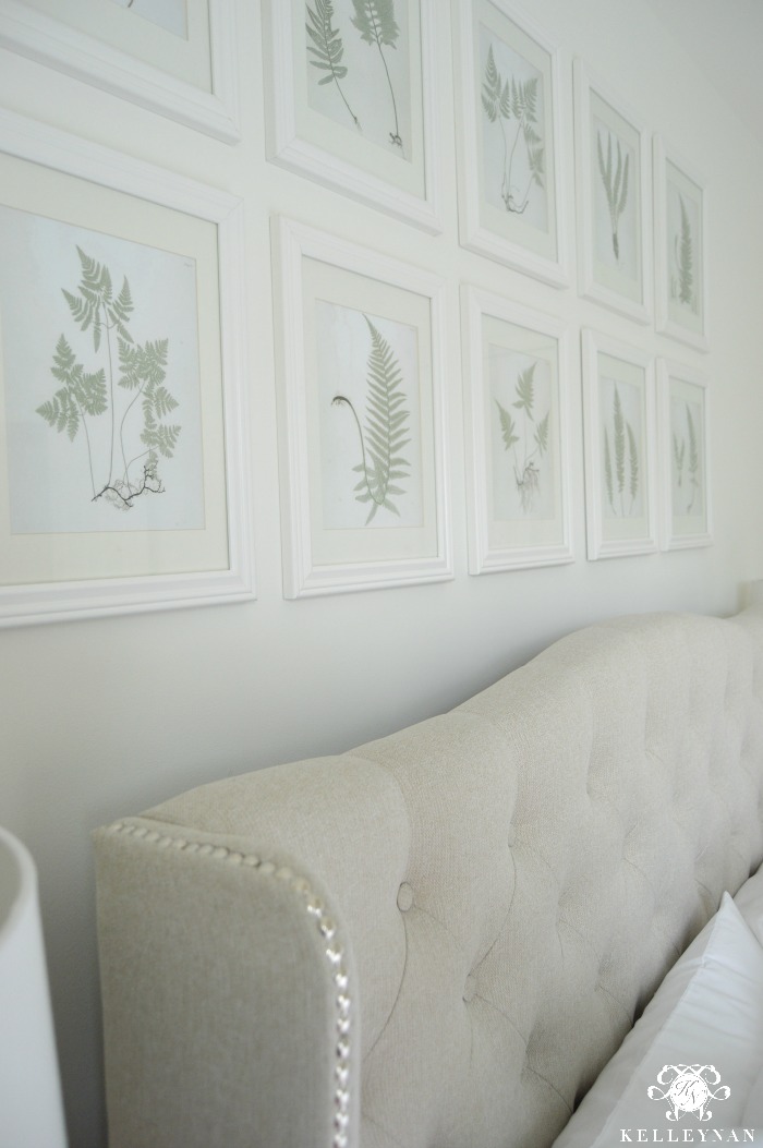 Fern Prints Above Bed How to Hang a Gallery Wall