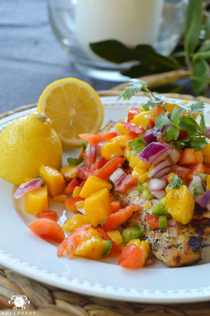 Grilled Tilapia with Mango Salsa and Lemon Slices
