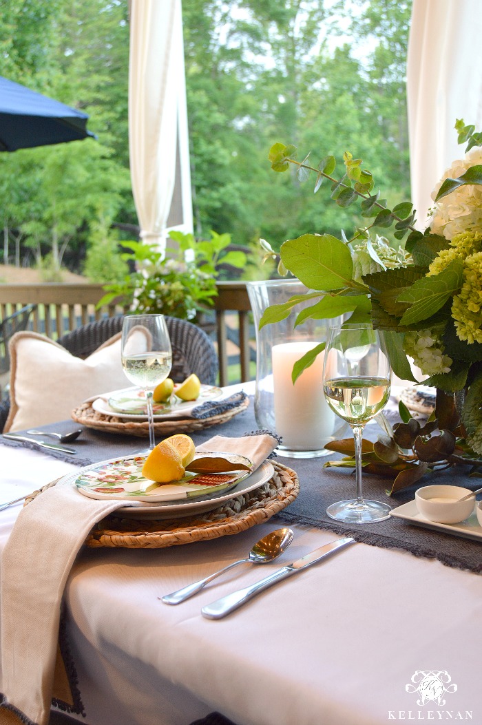 Outdoor Tablescape with Hydrangeas and lemons