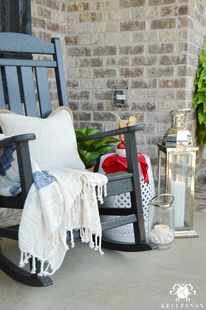 Fourth of July Rocking Chair Front Porch with Lanterns