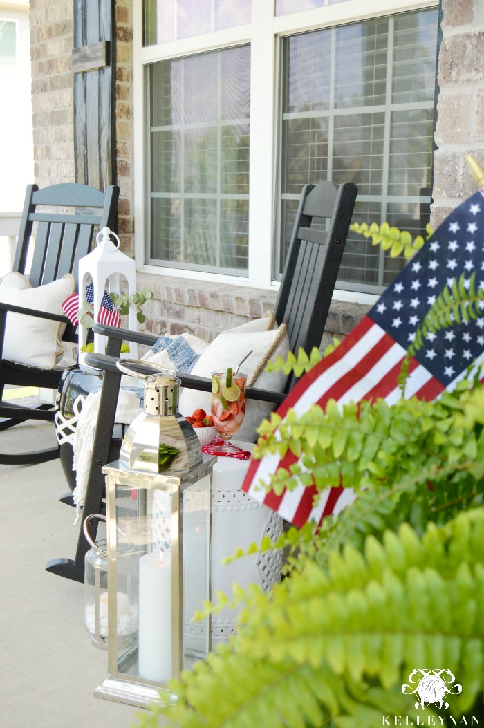 Patriotic Rocking Chair Front Porch with Ferns