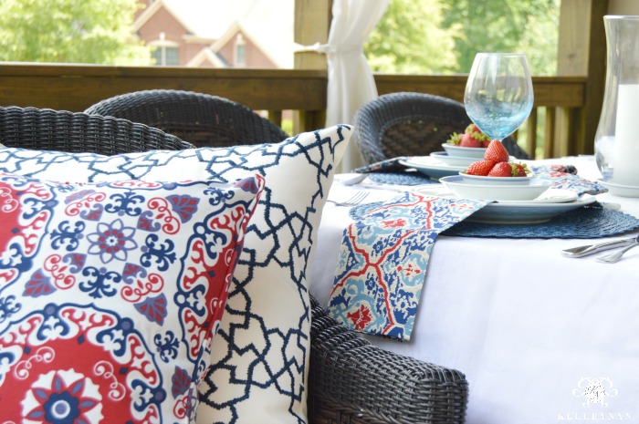 Patterned Red white and blue patriotic table setting