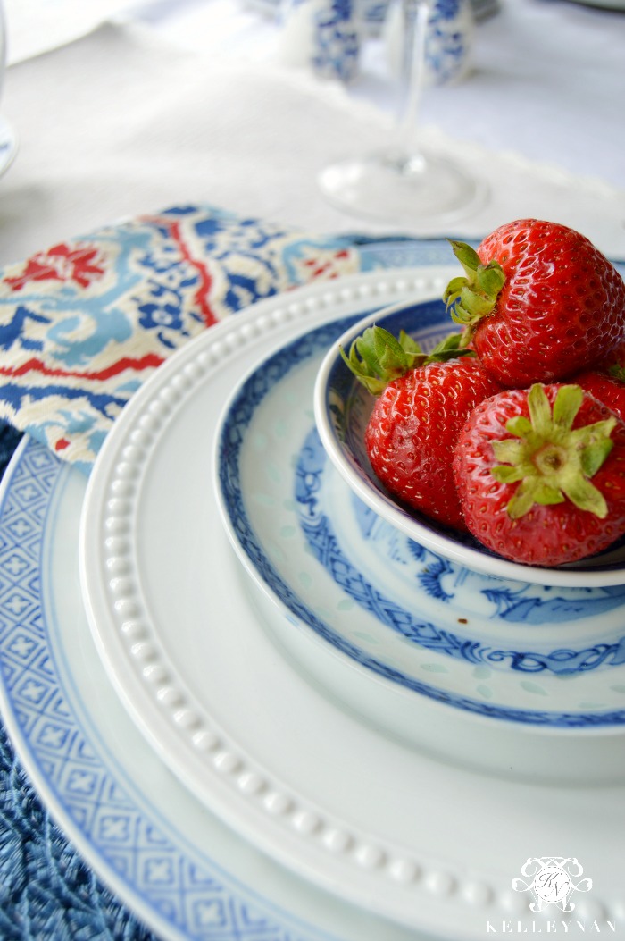 Strawberries on Fourth of July Patriotic Table