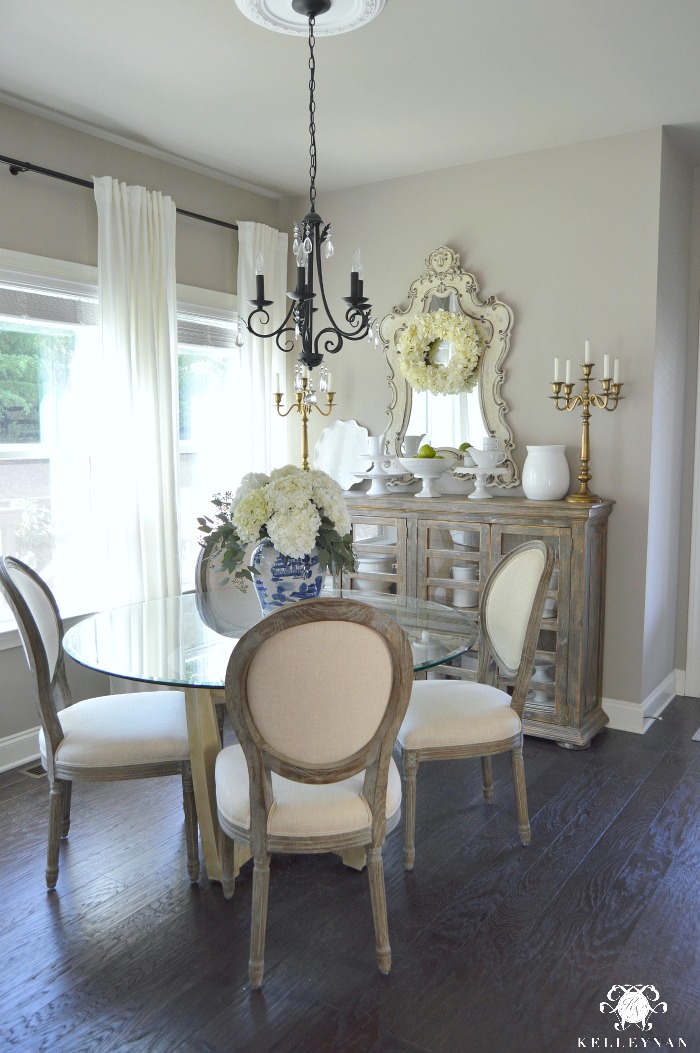Summer Breakfast Nook with World Market Paige Round Back Dining Chairs and Hydrangea Centerpiece