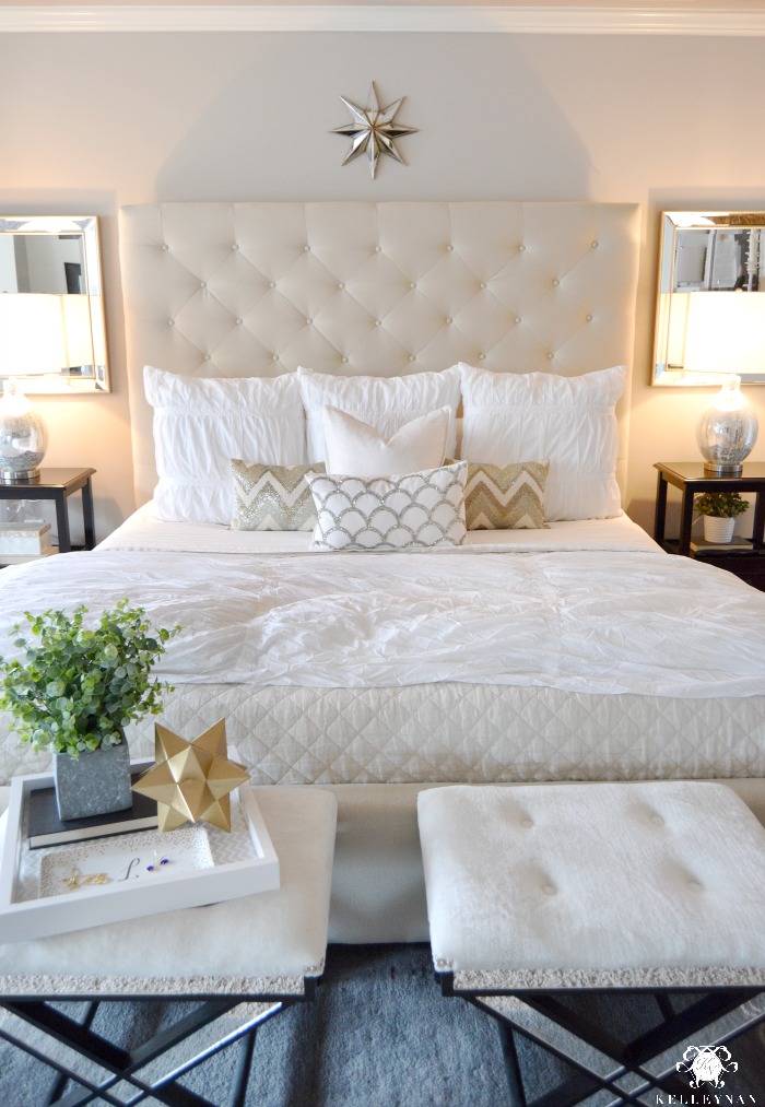 https://kelleynan.com/wp-content/uploads/2016/06/White-Pottery-Barn-Lorraine-Tufted-Tall-Headboard-Bed-and-Diamond-Quilt-with-Hadley-Ruched-Duvet.jpg