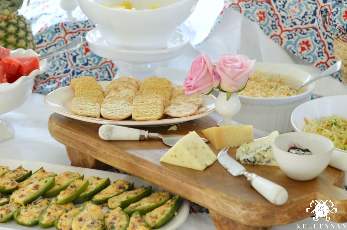 Food Display with Pottery Barn Wooden Paddle Cheese Board