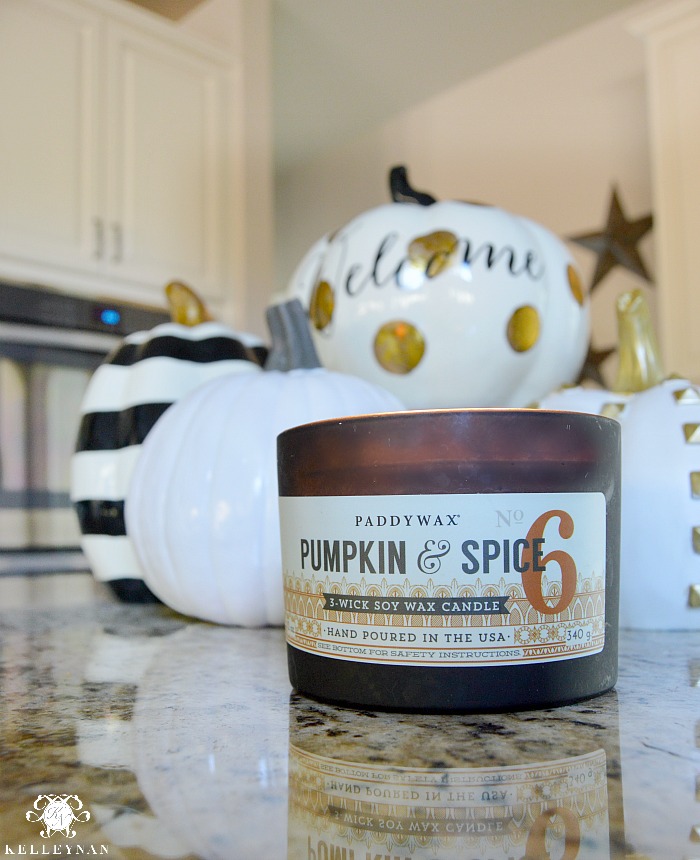 Fall Candle Pumpkin Spice on Kitchen Island