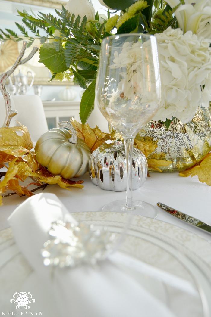 Fall Gold and Silver Tablescape Table Setting