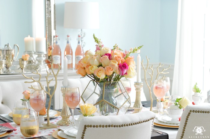 Ladies Table with Blush Rose Centerpiece