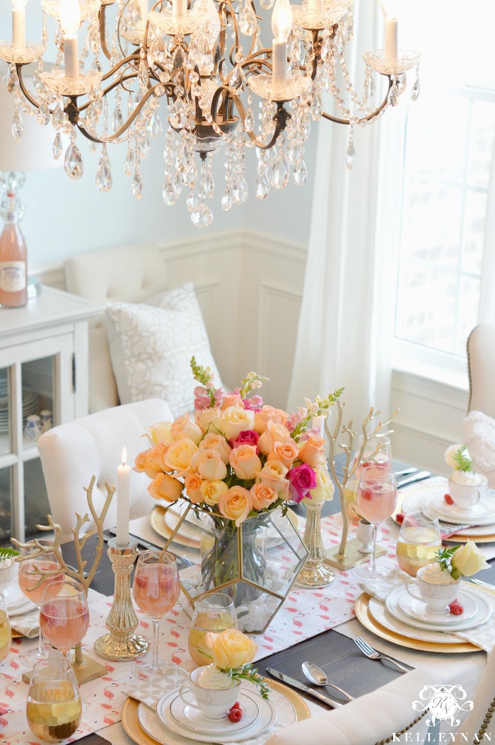 Rose Centerpiece ion Elegant Dining Table