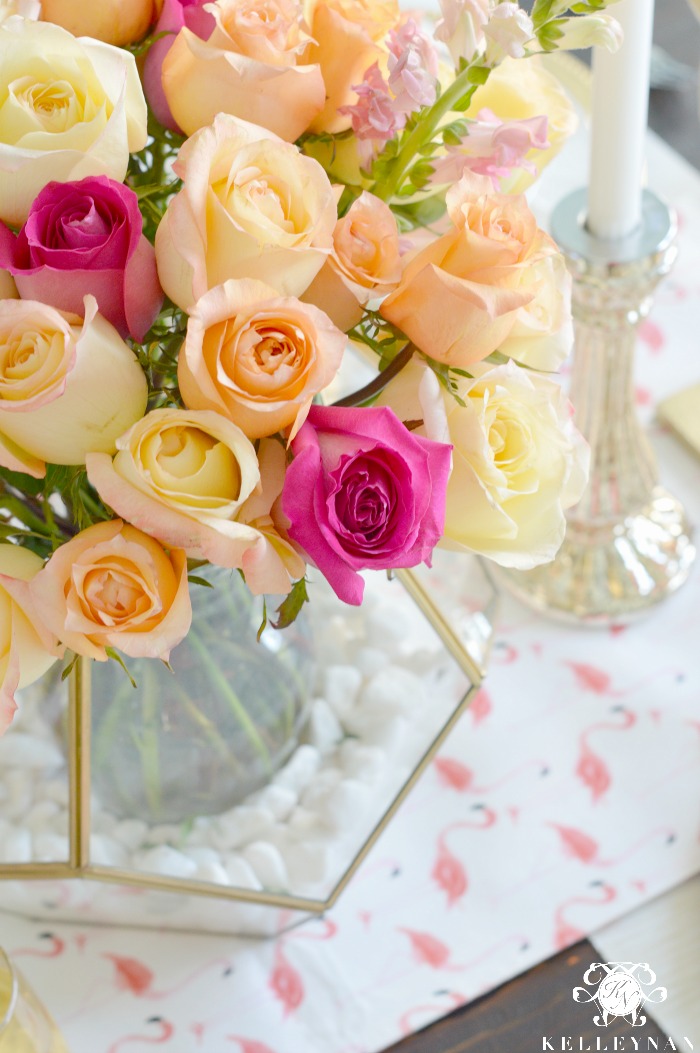 Roses on Pink Flamingo Tablescape