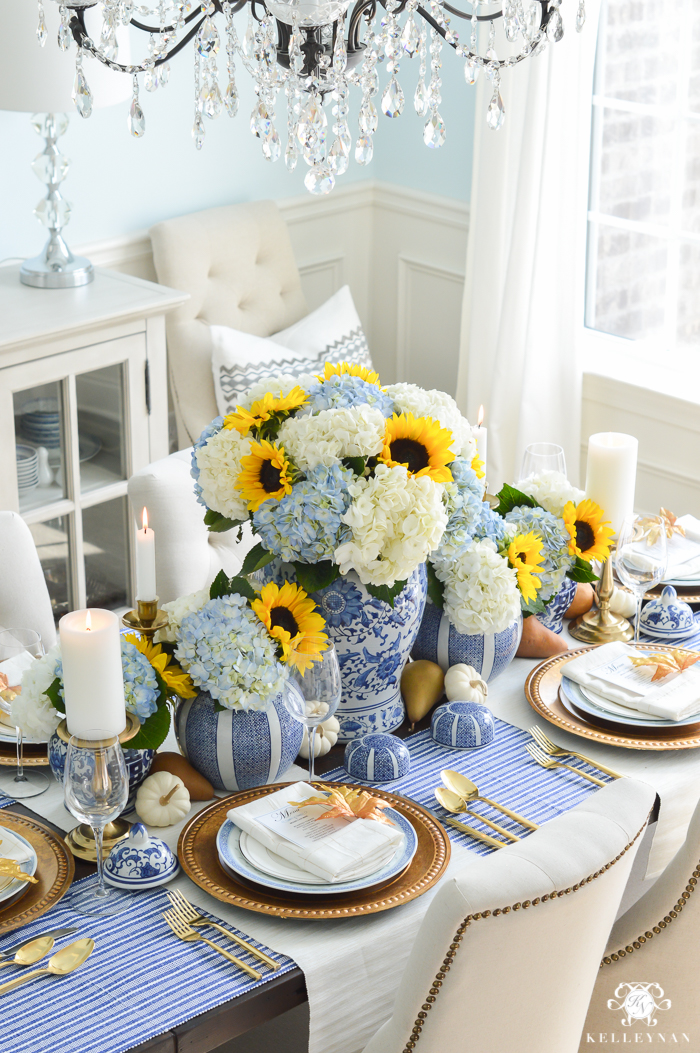 FALL KITCHEN DECOR IN BLUE, WHITE + GOLD - CITRINELIVING