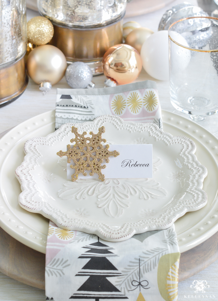 Simple Snowflake Christmas Dinner Tablescape - Kelley Nan