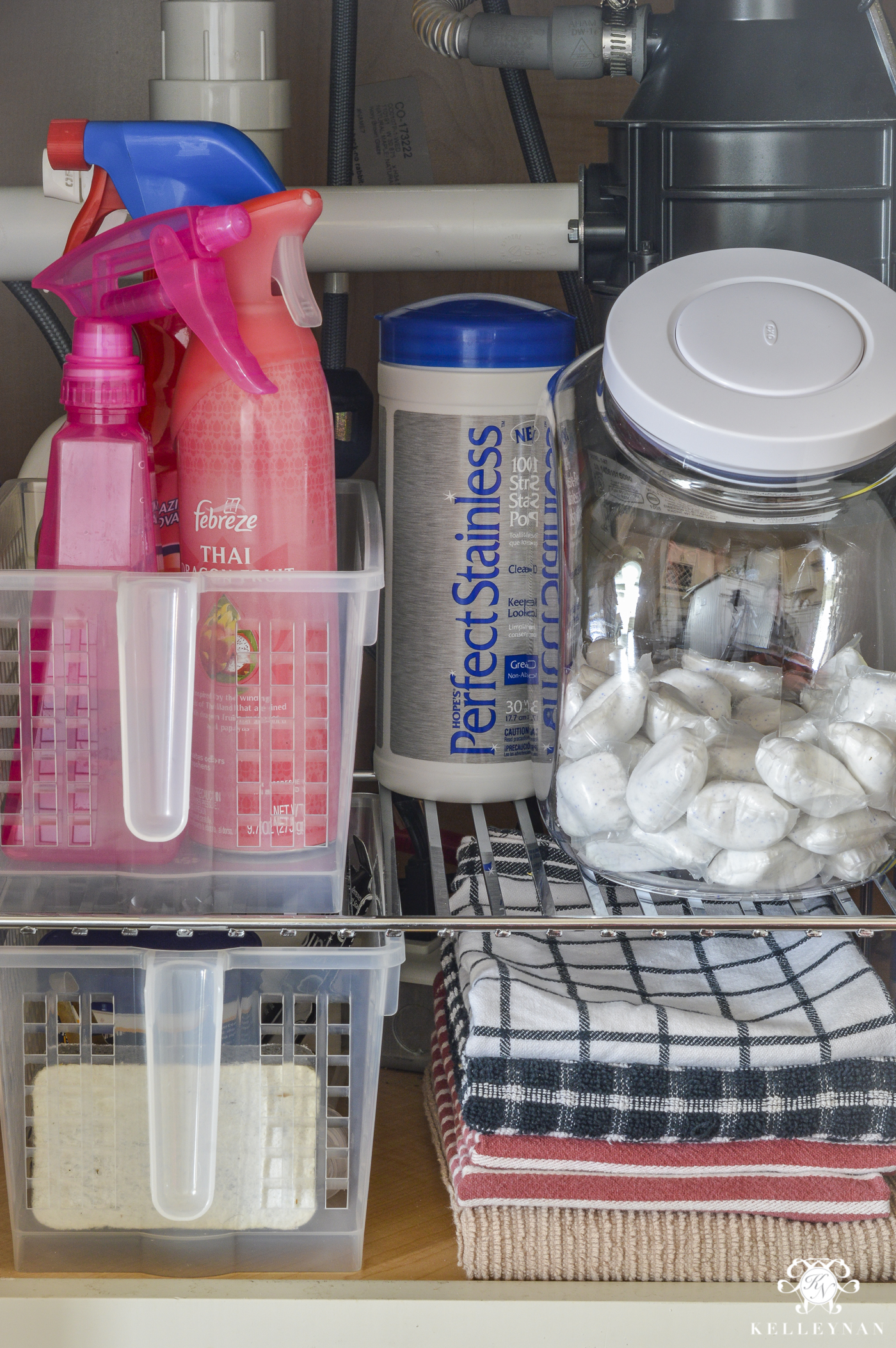 under the kitchen sink storage  Dishwasher pods storage, Under kitchen  sink organization, Dishwasher pods