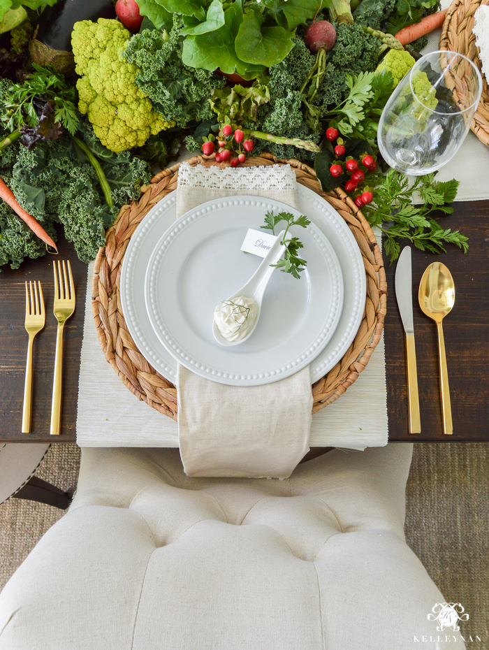 Vegetable Easter Table - place setting with Pottery Barn gold flatware(14 of 16)