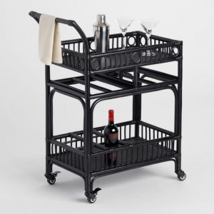 Black Rattan Bar Cart for Outdoor Entertaining 