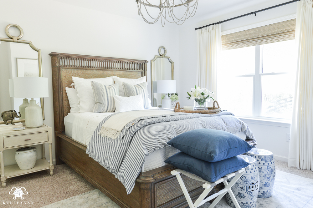 One Room Challenge Blue and White Guest Bedroom Reveal Before and After Makeover- blue and white guest bedroom ideas