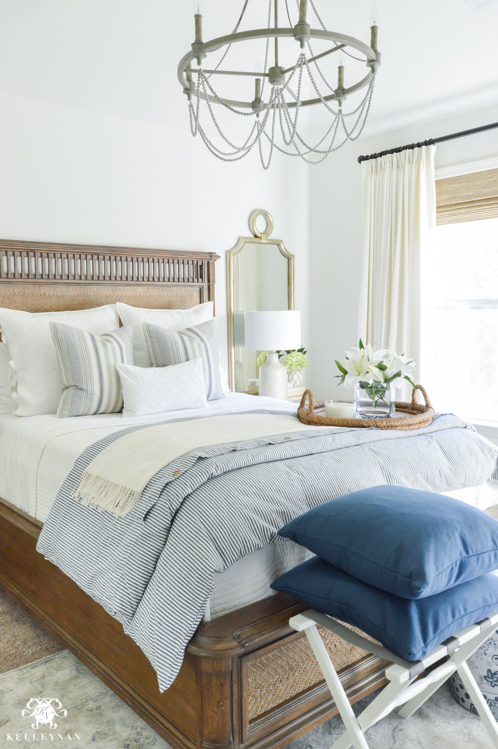 One Room Challenge Blue and White Guest Bedroom Reveal Before and After Makeover- calming guest bedroom decor