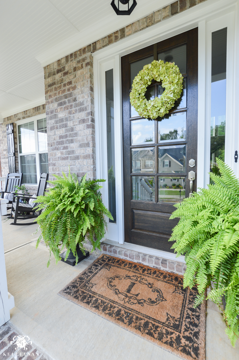 Shades of Summer Home Tour with Neutrals and Naturals- rocking chair front porch with ferns