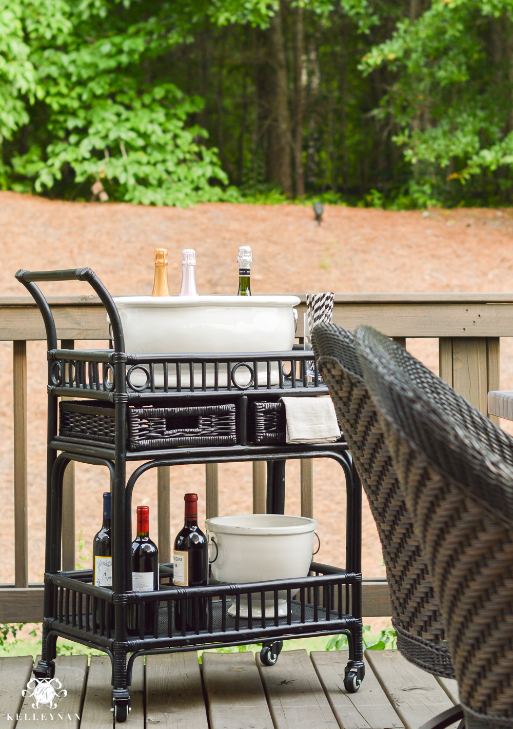 Black Rattan Outdoor Bar Cart